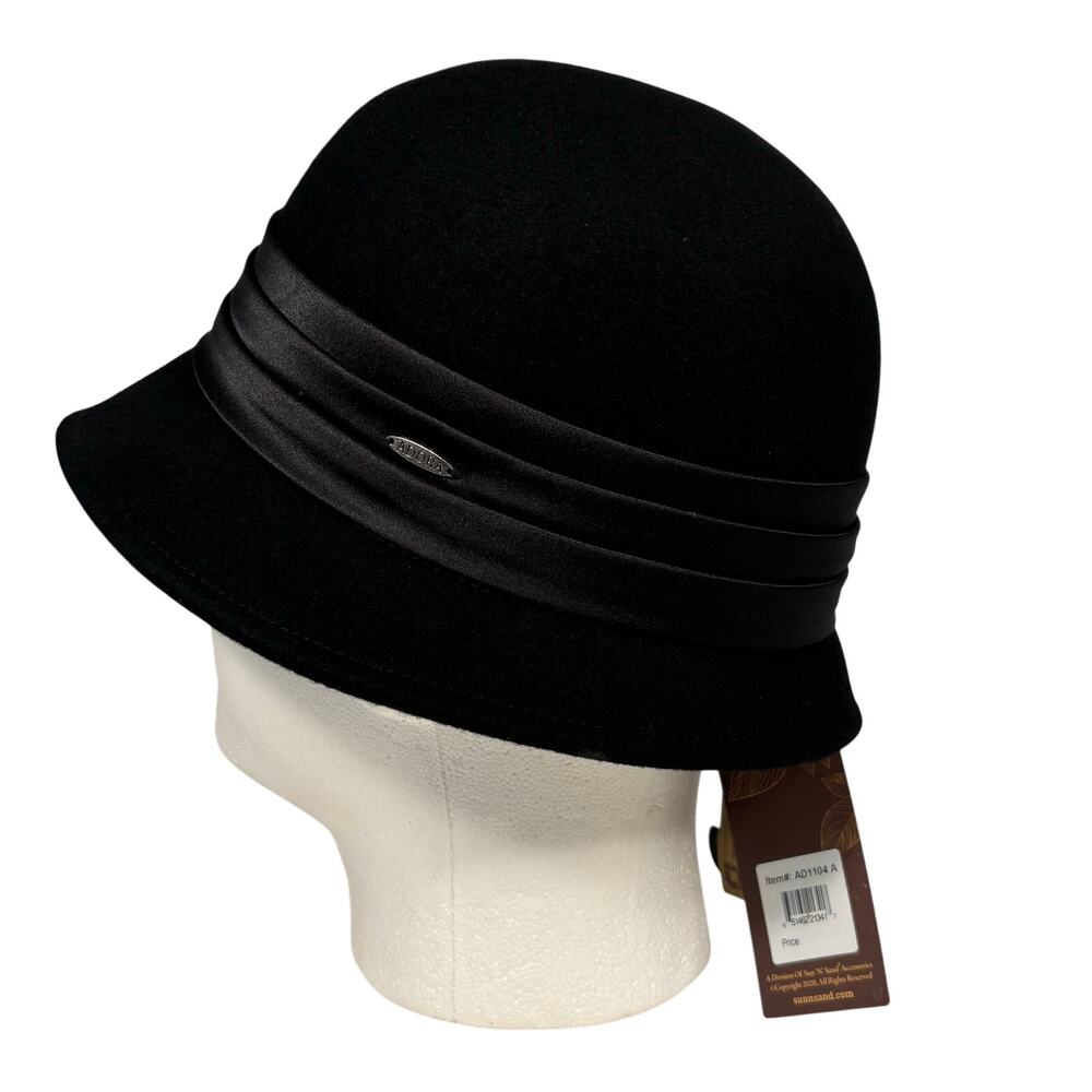 Adora Black Wool Floral Ribbon Felt Winter Cloche Hat Adjustable Womens OS NEW - Picture 6 of 13